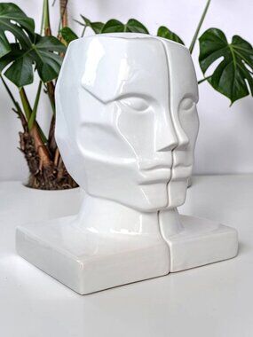 Glossy White Ceramic Abstract Faceless Bookends 11" Apropos Home Collection
